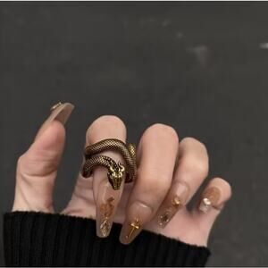 Gold Snake Wrap Ring Adjustable Gothic Serpent Coiled Statement Vintage Style